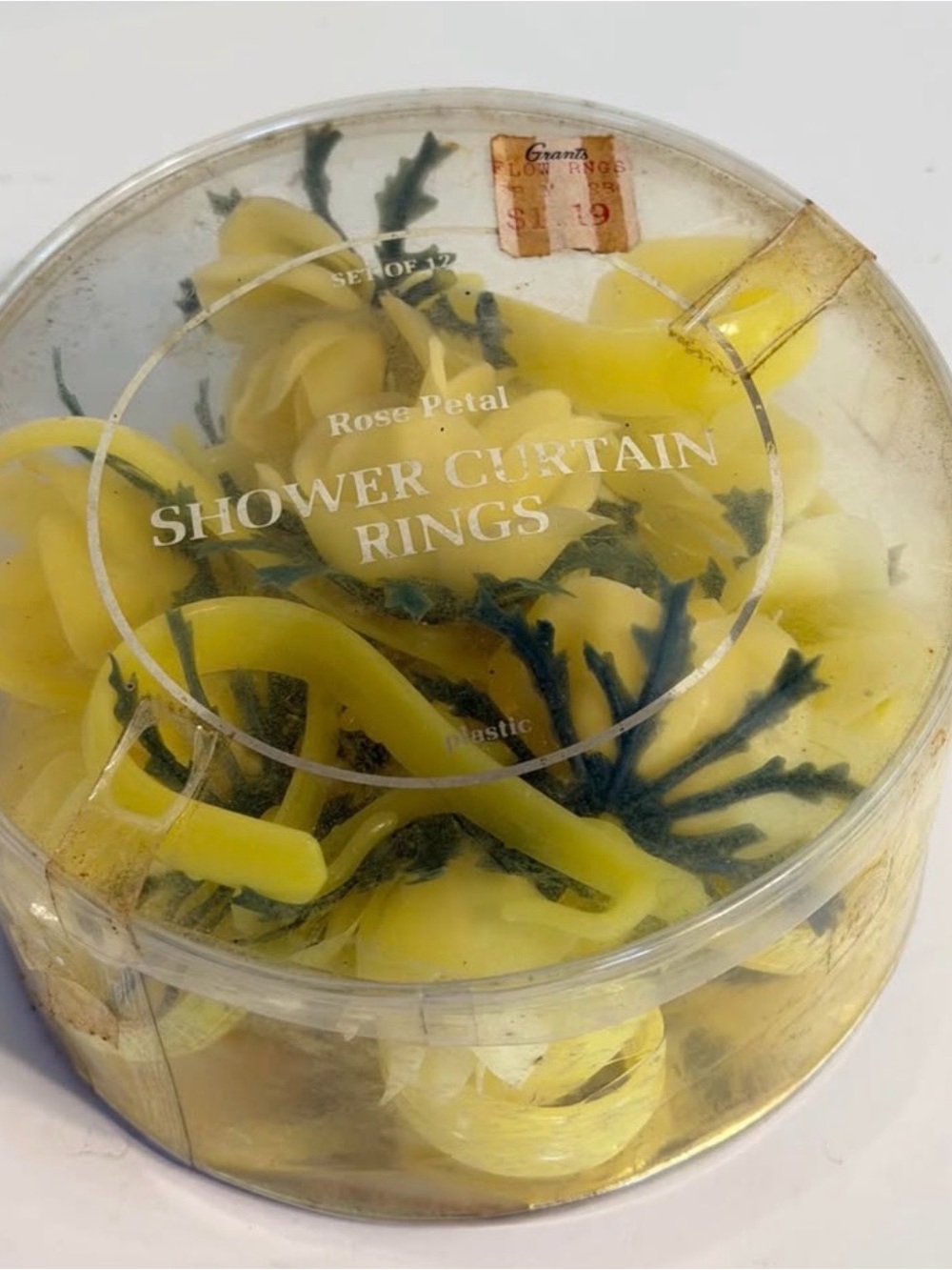 Vintage yellow plastic roses shower curtain hooks cottage mid century grandma